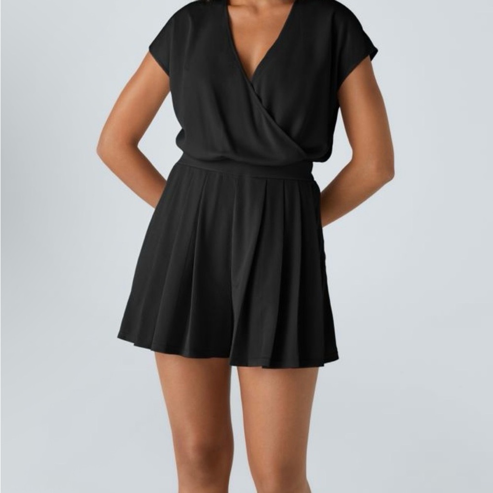 Halara V-Neck short sleeve pocket waffle Romper easy-peezy edition